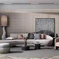 Modern Sofa And Coffee Table Set With Decorative Pillows Abstract Art And Accent Chair