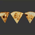 Three Golden Brown Triangular Grilled Flatbread Slices With Charred Marks On Black Reflective Surface 3d model