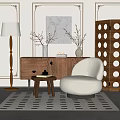 Quiet Single Sofa Middle Ancient Leisure Chair Low Cabinet Floor Lamp 3d model