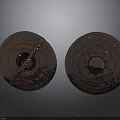 Antique Copper Circular Mirrors With Intricate Carved Patterns And Central Knob