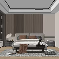 Modern Bedroom Interior Design With Wooden Paneled Wall Upholstered Bedhead Decorative Pillows And Area Rug