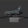 Blue Fighter Jet Model Displayed On Hexagonal Stand With Metal Supports And Platform 3d model