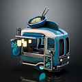Functional Food Truck With Neon Sign Noodle Bowl Chopsticks Colorful Lights And Silver Blue Body