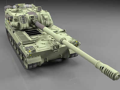Modern Main Battle Tank With Green Camouflage Long Barrel Track System And Turret Equipment 3d model