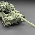 Modern Main Battle Tank With Green Camouflage Long Barrel Track System And Turret Equipment