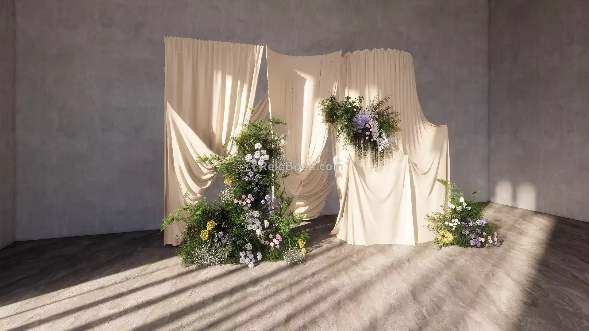 926 jw cream cloth curtain welcome area wedding sketty master and design material renderings 3d model
