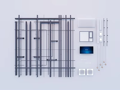 Industrial Equipment Structural Components With Metal Frames Control Panel And Grid Brackets 3d model