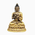 Exquisite Golden Buddha Sculpture Sitting on Lotus Base with Hand Mudra