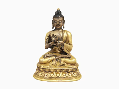 Exquisite Golden Buddha Sculpture Sitting on Lotus Base with Hand Mudra 3d model