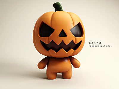 Pumpkin Head Doll Game Movie Character With Scary Face And Orange Body 3d model