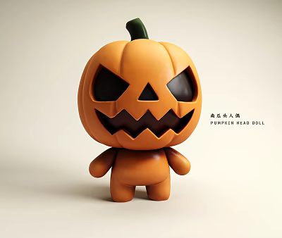 Pumpkin Head Doll Game Movie Character With Scary Face And Orange Body 3d model