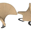 Creative Wooden Public Chair With Fan Shaped Curved Design And Metal Base