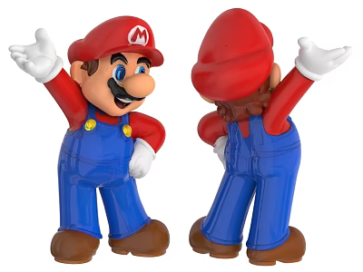 Super Mario Doll Red Hat Blue Overalls Brown Shoes Arms Outstretched Front Back View 3d model