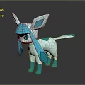 Game Anime Character Glaceon 3D Model With Blue White Geometric Design And Ears Tail Features