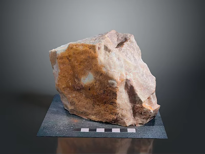 Natural Raw Stone Specimen On Display Base With Measuring Scale And Brown White Texture 3d model