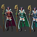 Game Characters With Colorful Costumes Hats And Magic Staff Designs