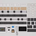 Various Style Switch Panels With White Beige Black Colors Sockets And Control Units 3d model