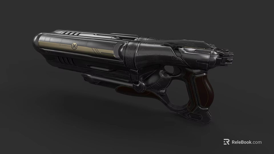 Advanced Sci Fi Weapon With Metallic Black Gold Design And Detailed Mechanical Grip 3d model 
