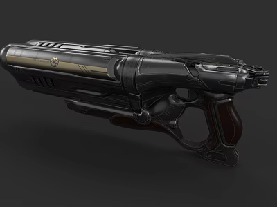 Advanced Sci Fi Weapon With Metallic Black Gold Design And Detailed Mechanical Grip 3d model