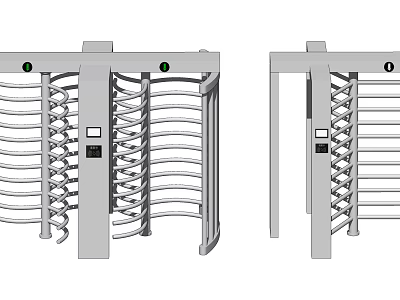Public Facility Security Turnstiles With Metal Rotating Bars And Access Control Panels 3d model