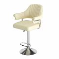 Cream Colored Leather Bar Stools With Vertical Tufted Seats Armrests And Adjustable Metal Base 3d model