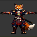 Samurai Fox Character In Traditional Japanese Armor With Outstretched Arms And Sword