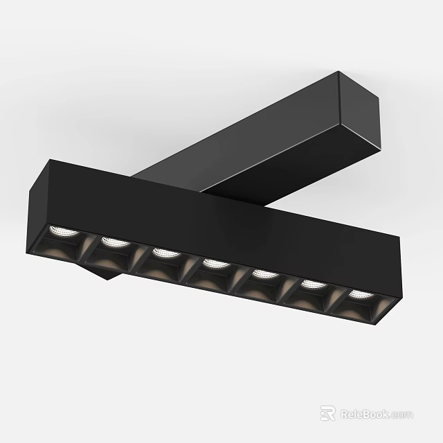 Modern Black Linear LED Downlight Spotlight With Multiple Ceiling Mounted Bulbs Design 3d model 