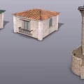 Various Architectural Building Models Featuring Green Red Roofs Balcony Lighthouse And Stone Structure