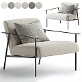 Modern Leisure Chair With Beige Fabric Cushion And Black Metal Armrest Frame