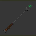 Fantasy Trident Weapon 3D Model With Wooden Handle Metal Shaft And Green Star Gem