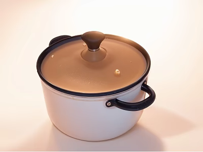 Stylish White Cooking Pot With Lid And Black Handles For Kitchen Use 3d model