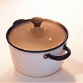 Stylish White Cooking Pot With Lid And Black Handles For Kitchen Use