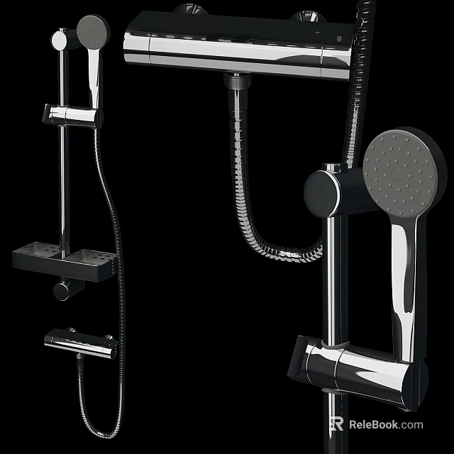 Modern Chrome Shower Faucet With Handheld Sprayer Fixed Head And Flexible Hose 3d model 