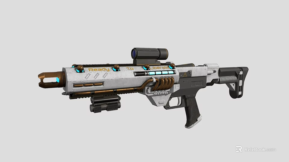 Futuristic Sci Fi Weapon With Scope Glowing Blue Lights Metallic Silver Body And Ergonomic Grip 3d model 