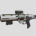Futuristic Sci Fi Weapon With Scope Glowing Blue Lights Metallic Silver Body And Ergonomic Grip