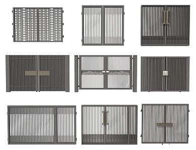 New Chinese style gate aluminum alloy patio door 3d model