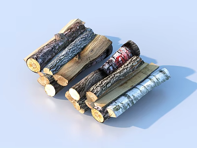 Natural Rustic Wooden Logs Stacked with Textured Bark and Split Ends 3d model