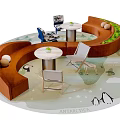 Brown Curved Sofa And Round Coffee Table Set With Green Decor Chairs On Penguin Rug