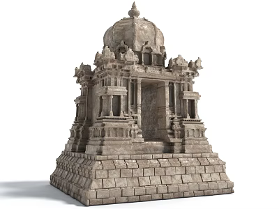 Ancient Stone Tower with Dome Multi Tiered Structure Stone Brick Base and Intricate Carved Decorations 3d model