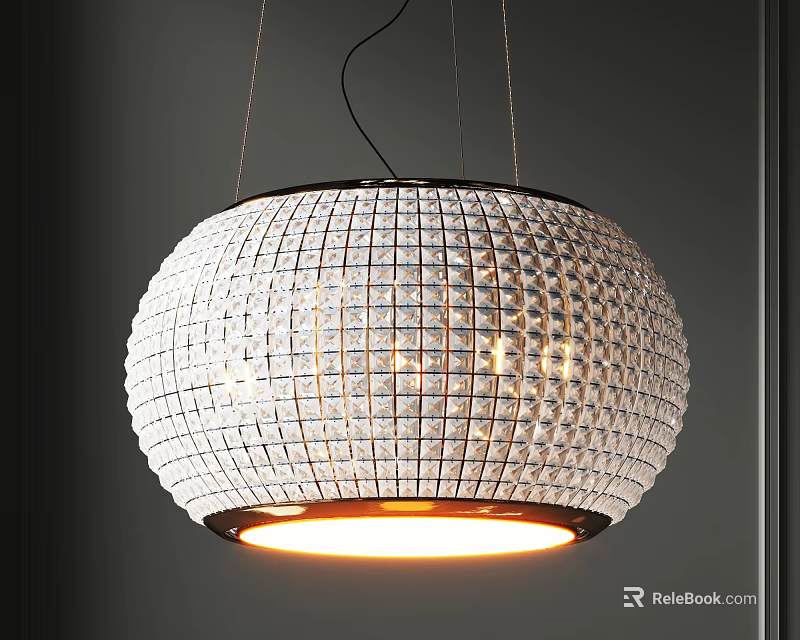 Spherical Modern Chandelier With Grid Pattern Small Square Decor And Warm Glowing Light 3d model