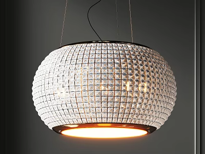Spherical Modern Chandelier With Grid Pattern Small Square Decor And Warm Glowing Light 3d model