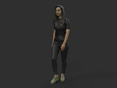 3D Model Woman Wearing Black Top Black Pants and Green Shoes on Dark Background 3d model