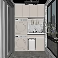 Modern Home Balcony with Washing Machine Dryer Marble Sink and Window Plants Design