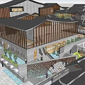 Traditional Modern Commercial Street With Tile Roofs Wooden Structures And Pedestrian Areas