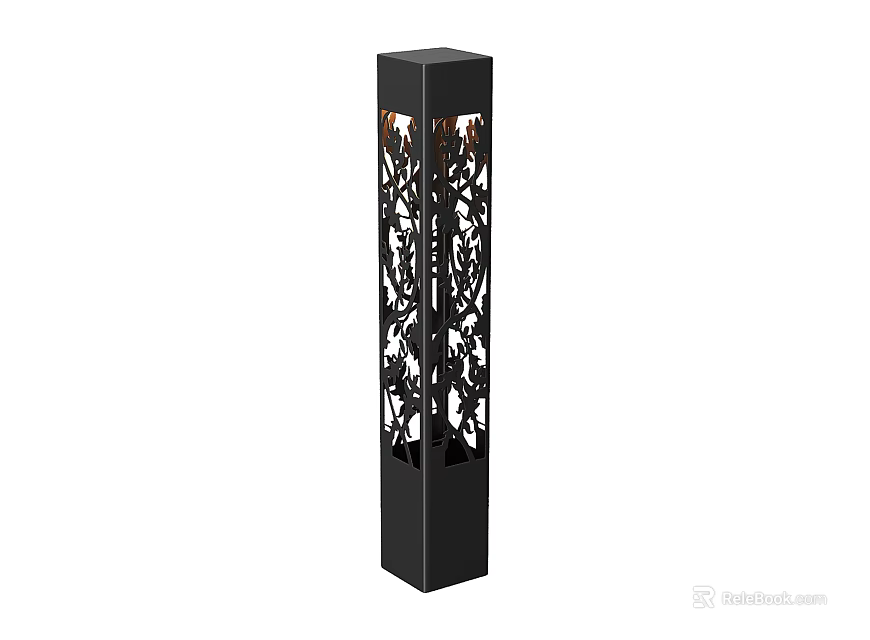 Outdoor Decorative Black Pillar Light With Intricate Cutout Design For Garden 3d model 