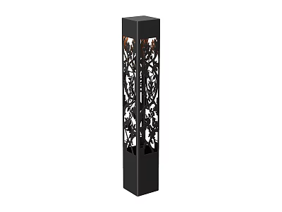 Outdoor Decorative Black Pillar Light With Intricate Cutout Design For Garden 3d model