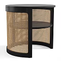 Modern Round Side Table With Black Frame Rattan Panels And Lower Shelf 3d model