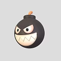 Menacing Black Cartoon Bomb Character With White Eyes Sharp Teeth Mouth And Orange Fuse