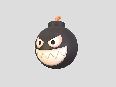 Menacing Black Cartoon Bomb Character With White Eyes Sharp Teeth Mouth And Orange Fuse 3d model