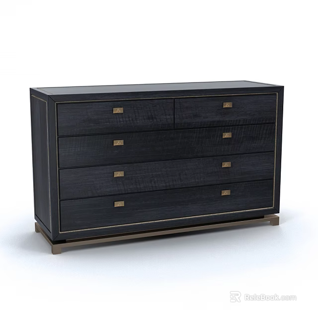 Modern Dark Wood Dresser with Six Drawers and Gold Handles Design 3d model 